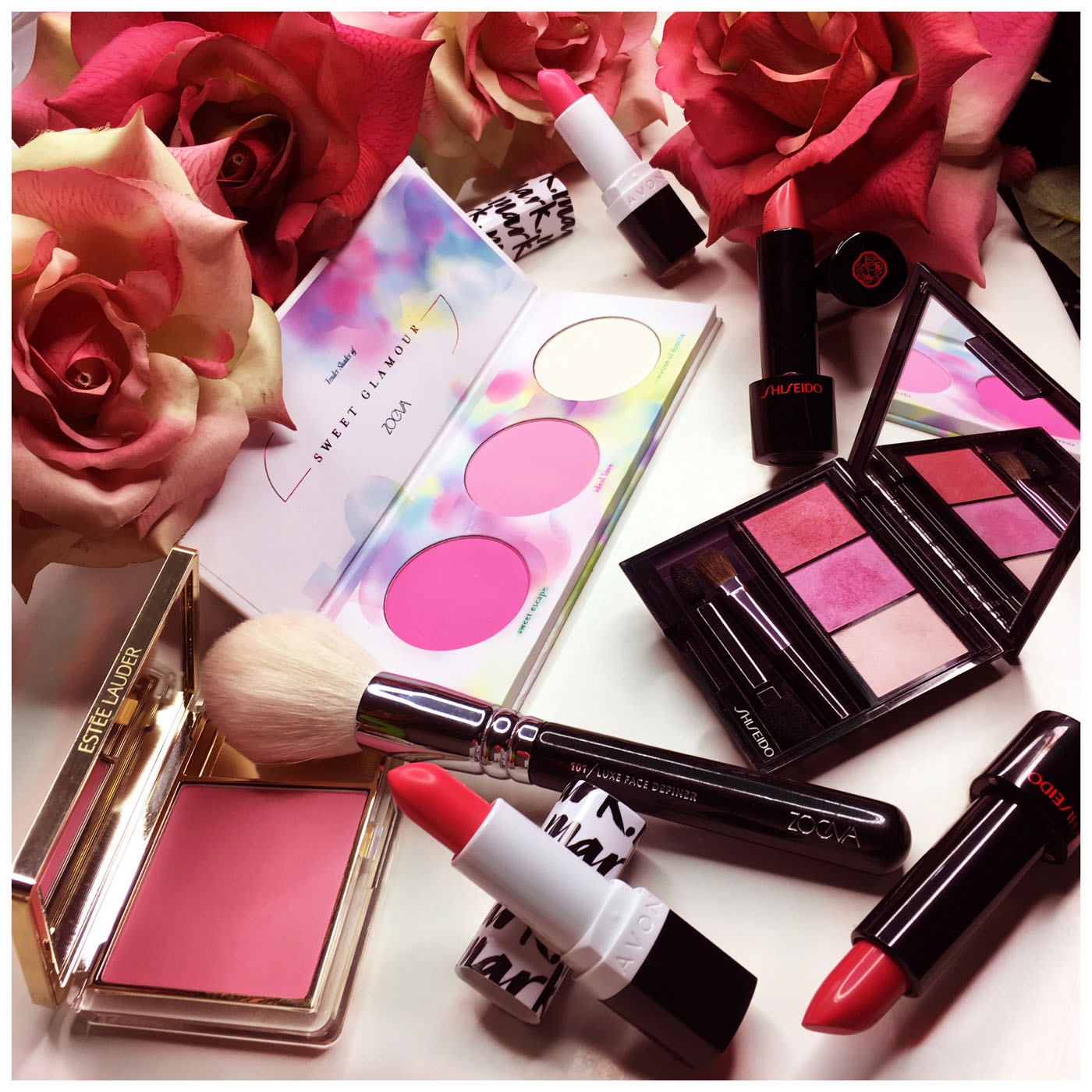 pink palette zoeva blush esteelauder shiseido shimering trio mark avon lipstick rougerouge rd305 rd310 peonypop starburstpink luminizing satin eyecolor
